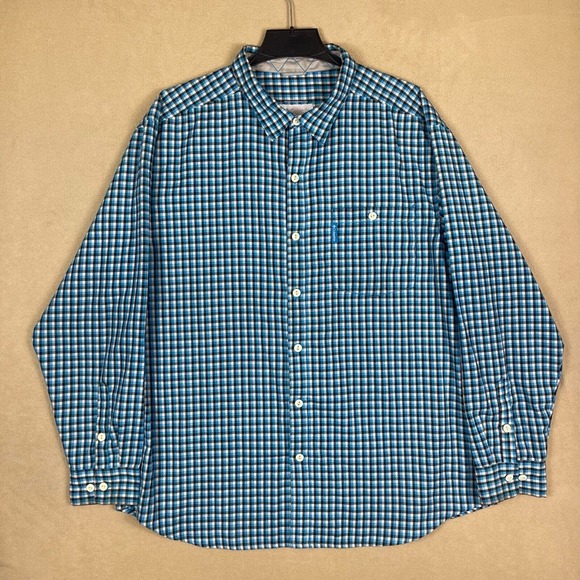 Columbia Button Up Long Sleeve Flannel Shirt Mens XXL‎ Blue Plaid Pocket Relaxed - Picture 1 of 12